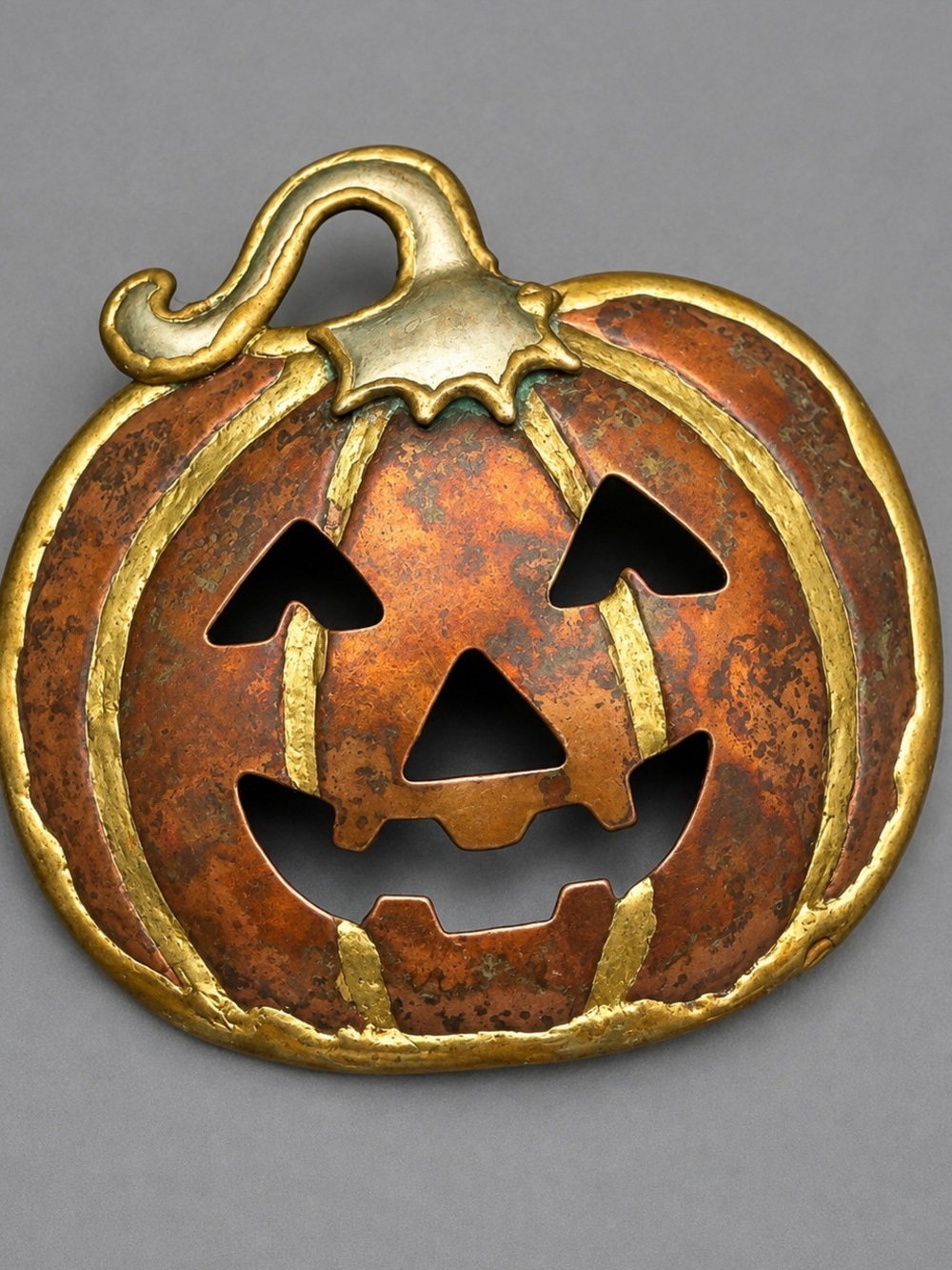 Vintage Jack-O'-Lantern brooch in Antique Copper and Brass #cz380